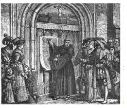 Reformation leader Martin Luther nailing 95 theses to the church door