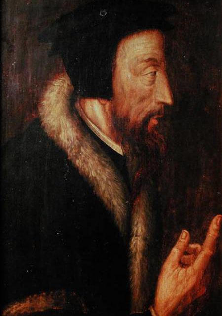 HEL219079 Portrait of John Calvin (1509-64) (oil on panel) by Swiss School, (16th century) oil on panel 41.5x28 Bibliotheque Publique et Universitaire, Geneva, Switzerland © Held Collection Swiss, out of copyright